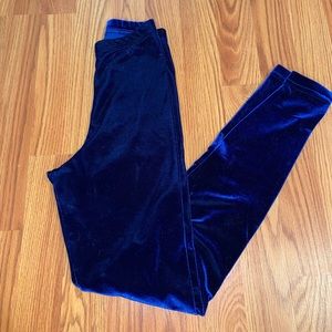 Blue velvet high waisted leggings